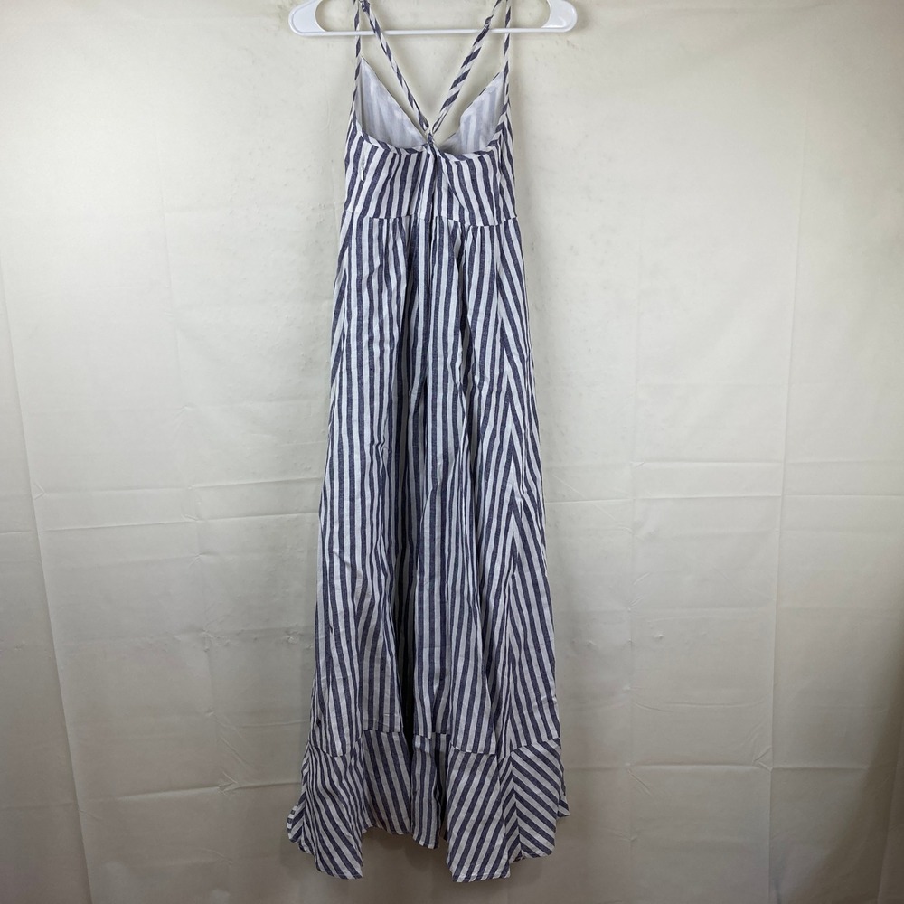 Antibes Blanc Linen Maxi Dress Sz 4 Blue White Striped Boho Coastal Nautical - Picture 7 of 7